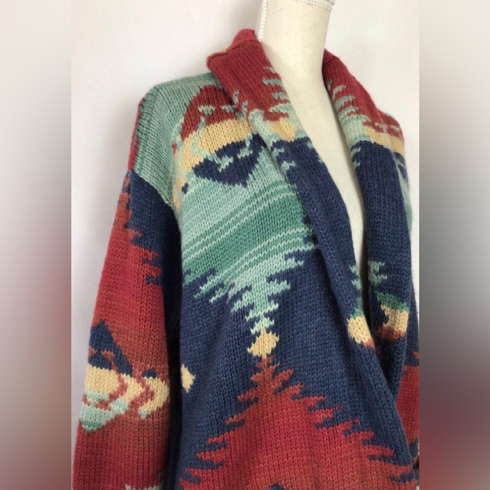 Ralph Lauren Hand Knit Blanket Wool Aztec Southwestern Navajo Robe Jacket - Picture 5 of 9